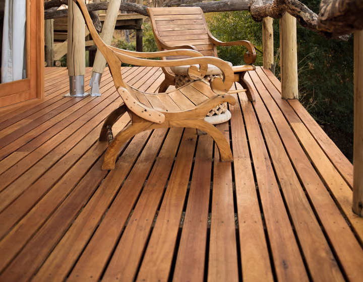 A character timber deck with rustic outdoor furniture
