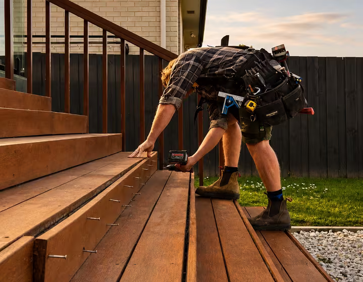 Hardwood timber decking under construction in Hobart, showing natural grain